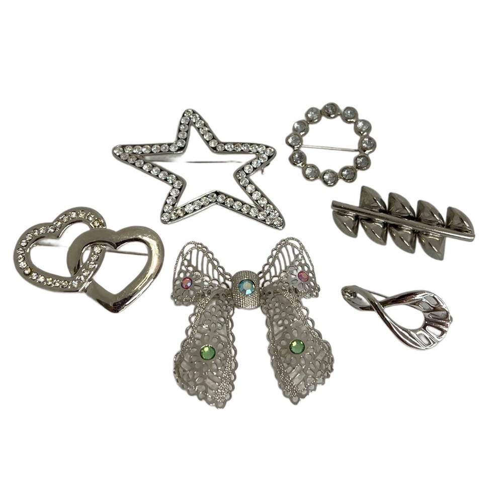 Silver tone rhinestone brooch set - 6 pieces